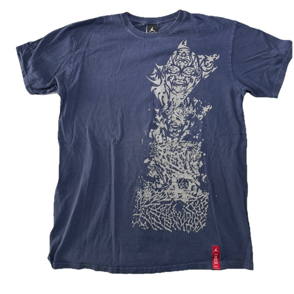 Michael Jordan Jumpman‎ 2008 Anniversary Blue Tee Face Air Jordan Large EUC